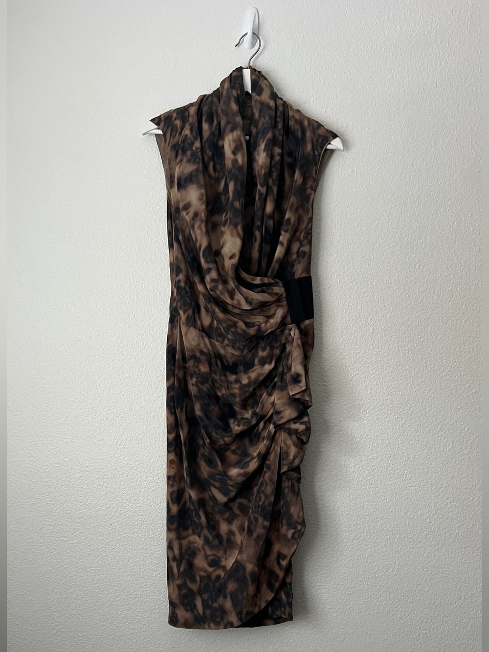 AllSaints Spitalfields Lenoix Silk Midi Wrap Dress Brown Animal Abstract UK12US8